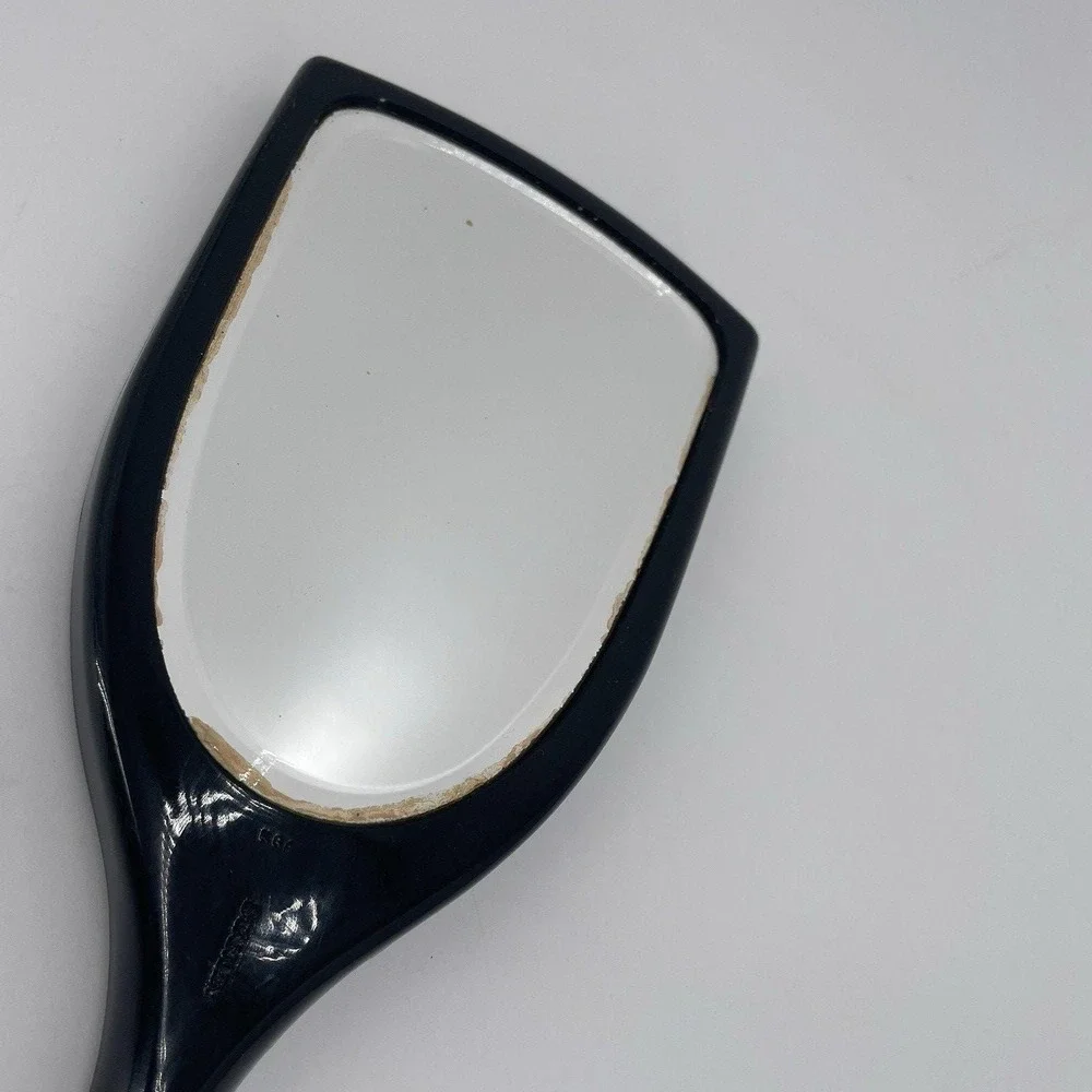 Stanley Handheld Vanity Mirror Mid Century Black Rhinestones 12